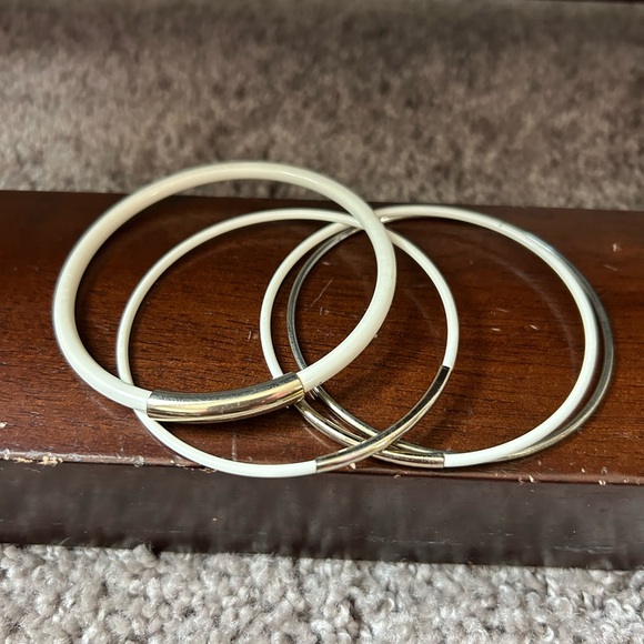 Boho White Gold Tone Bangle Bracelet Set Retro Bohemian - Picture 5 of 6